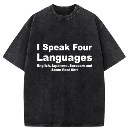 Tokyo-Tiger Speak Four Languages Washed T-Shirt
