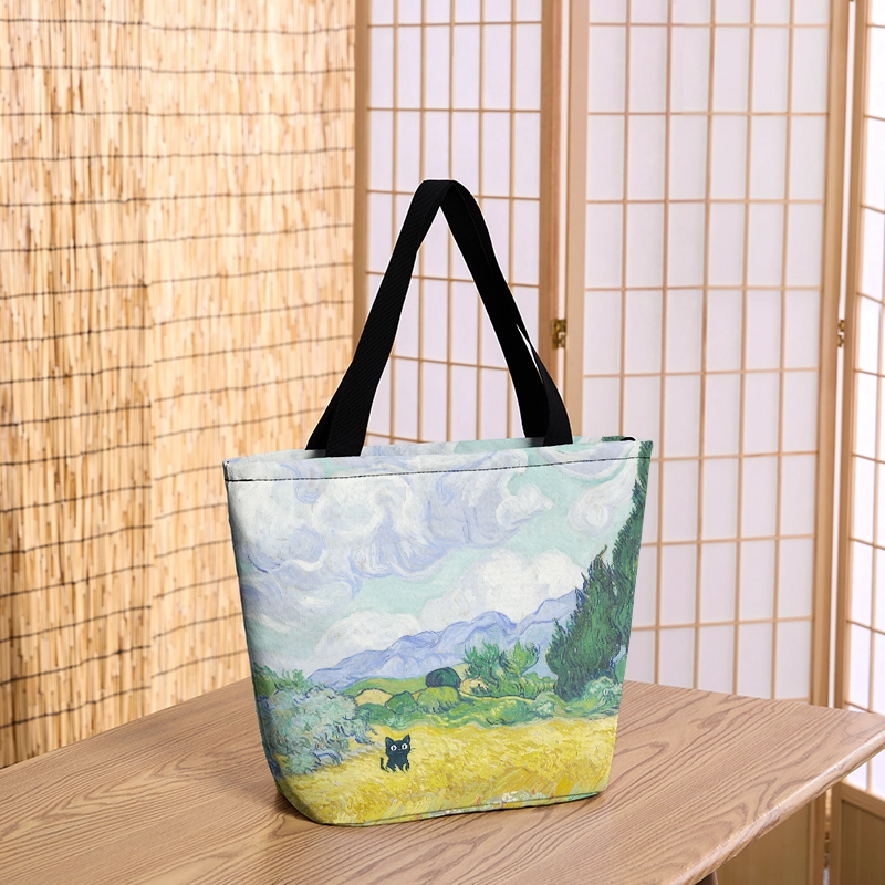 Tokyo-Tiger Black Cat In The Wheat Field Zipper Tote Bag