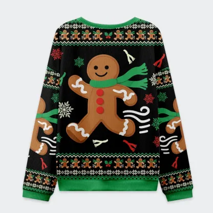 Tokyo-Tiger Running Gingerbread Man Christmas Ugly Sweatshirt
