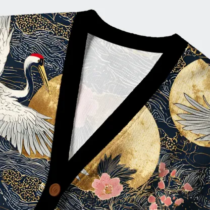 Tokyo-Tiger Traditional Crane Ugly Cardigan Sweater