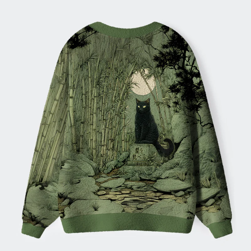 Tokyo-Tiger Cat Under The Moon Ugly Cardigan Sweater