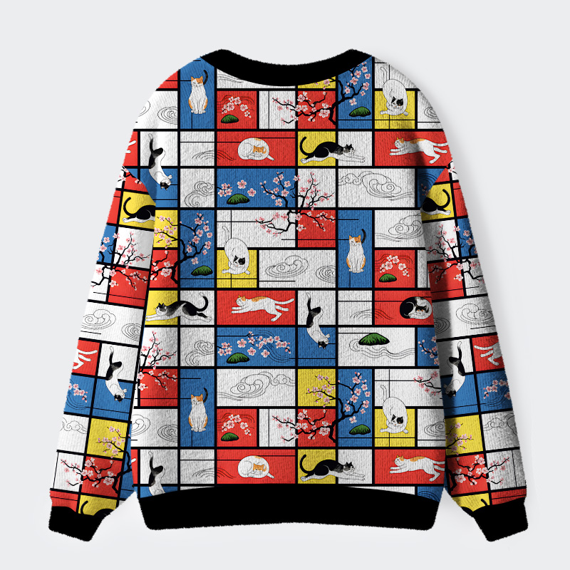 Tokyo-Tiger Japanese Abstract Art Cat Ugly Cardigan Sweater