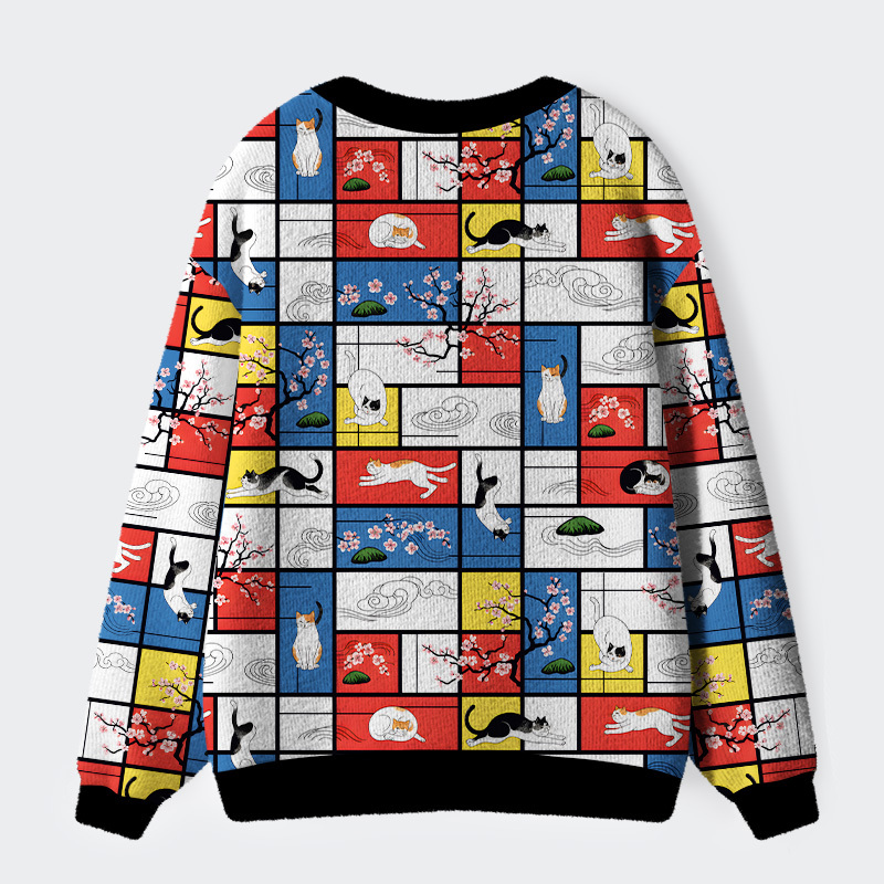 Tokyo-Tiger Japanese Abstract Art Cat Ugly Cardigan Sweater