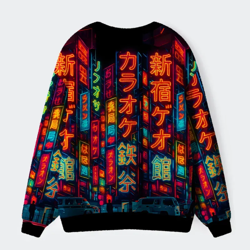 Tokyo-Tiger Shinjuku Night Scene Ugly Cardigan Sweater