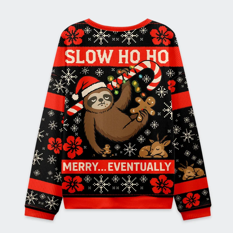 Tokyo-Tiger Sloth Eating Gingerbread Man Christmas Ugly Sweatshirt