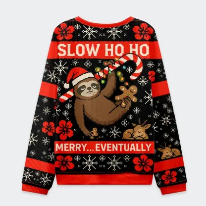 Tokyo-Tiger Sloth Eating Gingerbread Man Christmas Ugly Sweatshirt