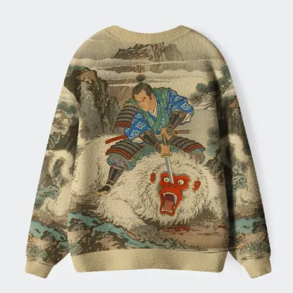 Tokyo-Tiger Samurai Kills Monkey Ugly Cardigan Sweater