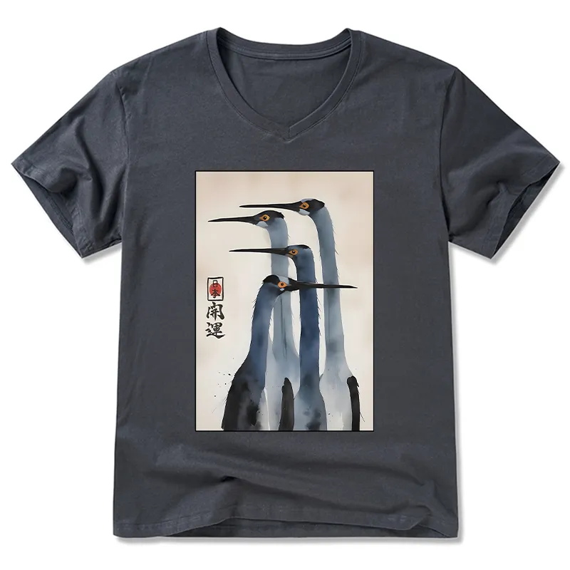 Tokyo-Tiger Retro Sandhill Crane V-Neck Classic T-Shirt