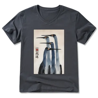 Tokyo-Tiger Retro Sandhill Crane V-Neck Classic T-Shirt