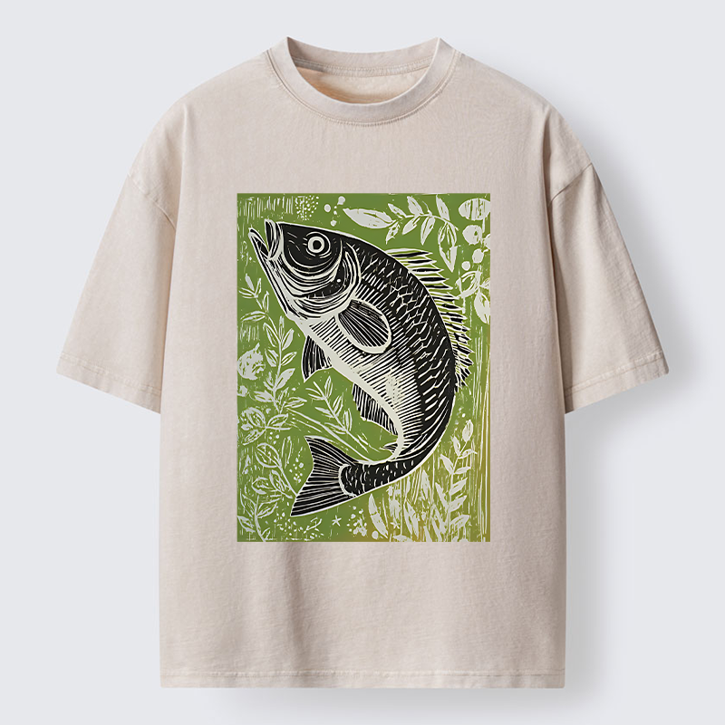 Tokyo-Tiger Japanese Fish Woodblock Washed T-Shirt