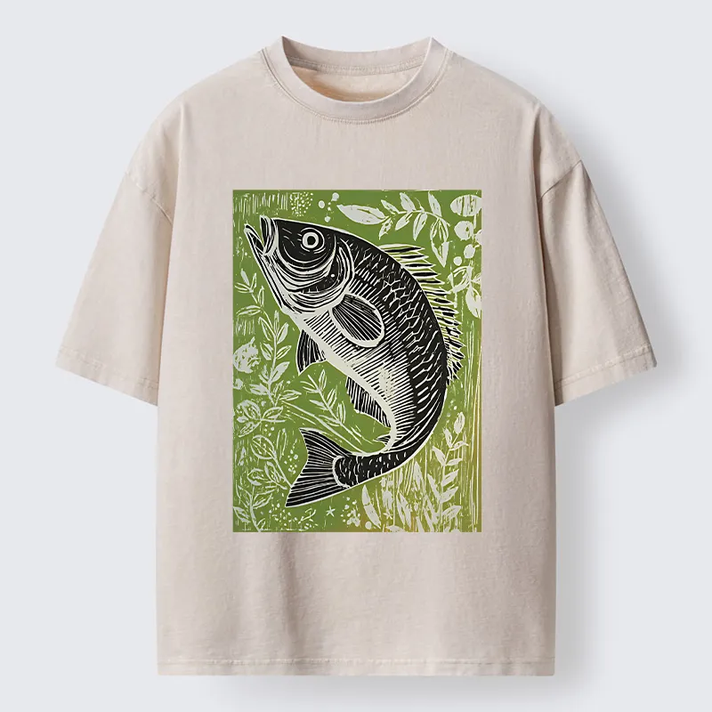 Tokyo-Tiger Japanese Fish Woodblock Washed T-Shirt