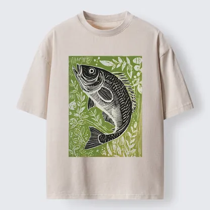 Tokyo-Tiger Japanese Fish Woodblock Washed T-Shirt
