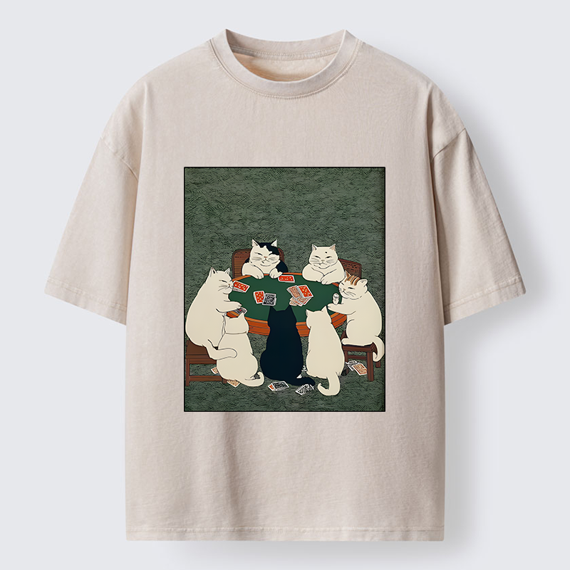 Tokyo-Tiger Cats Playing Games Funny Washed T-Shirt