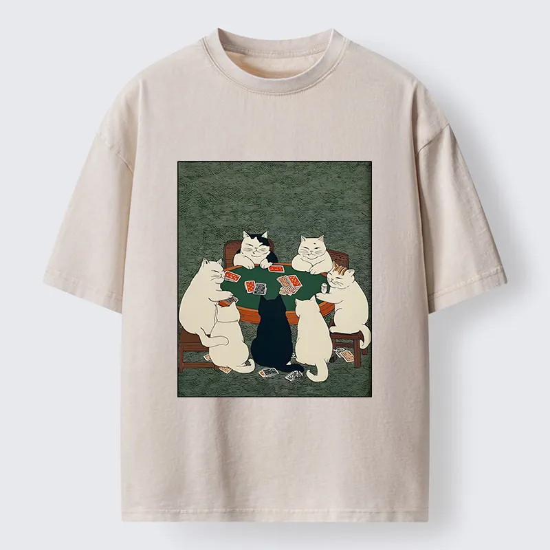 Tokyo-Tiger Cats Playing Games Funny Washed T-Shirt