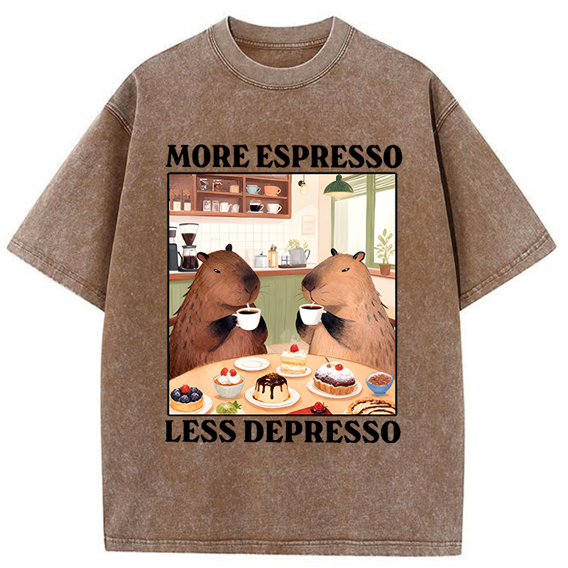 Tokyo-Tiger Capybaras Drink More Coffee Washed T-Shirt
