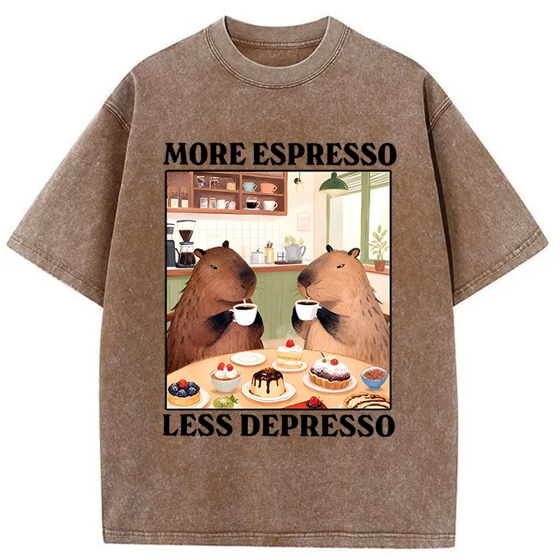 Tokyo-Tiger Capybaras Drink More Coffee Washed T-Shirt