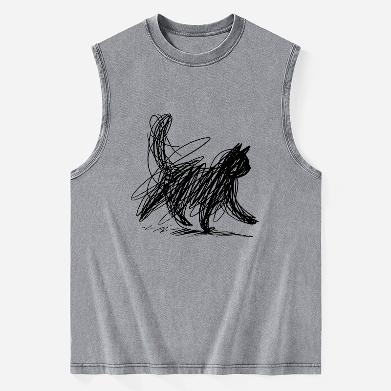 Tokyo-Tiger Minimalist Cat Art Washed Tank