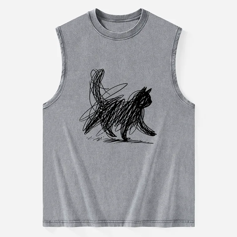 Tokyo-Tiger Minimalist Cat Art Washed Tank