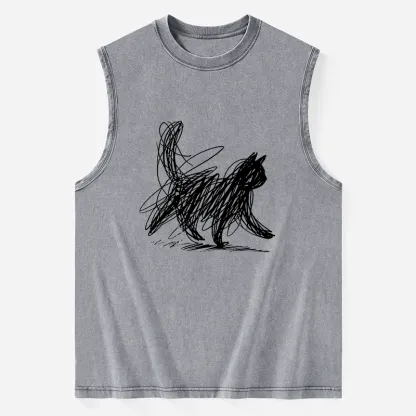 Tokyo-Tiger Minimalist Cat Art Washed Tank