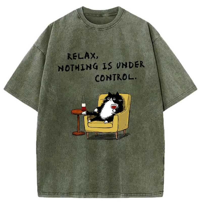 Tokyo-Tiger Unavailable Cat: Nothing Is Under Control Washed T-Shirt