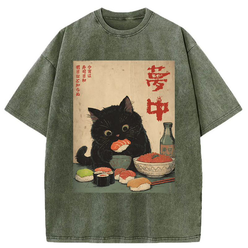 Tokyo-Tiger The Black Cat’s Sushi Night Washed T-Shirt