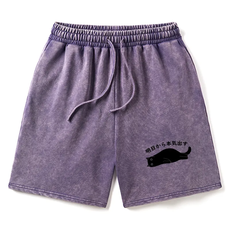 Tokyo-Tiger I'm Going To Get Serious Tomorrow Washed Shorts