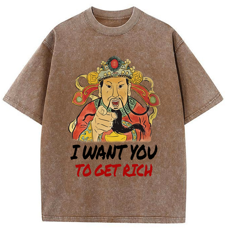 Tokyo-Tiger Whoever The God Of Wealth Points To Will Become Rich Washed T-Shirt