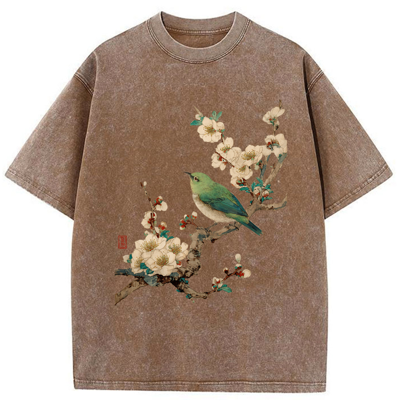 Tokyo-Tiger Perched In Bloom Washed T-Shirt
