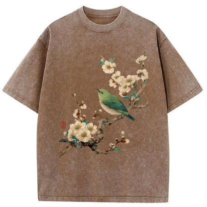 Tokyo-Tiger Perched In Bloom Washed T-Shirt