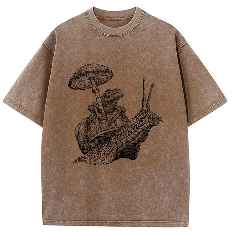 Tokyo-Tiger Snail Is Carrying A Frog On Its Back Washed T-Shirt