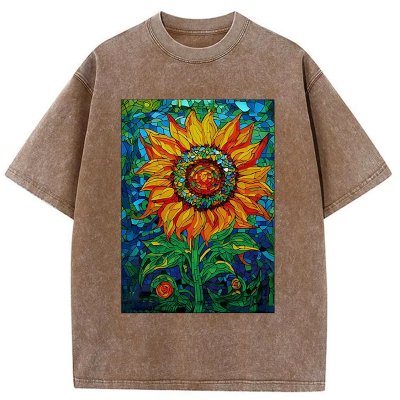Tokyo-Tiger Colorful Art Sunflower Washed T-Shirt