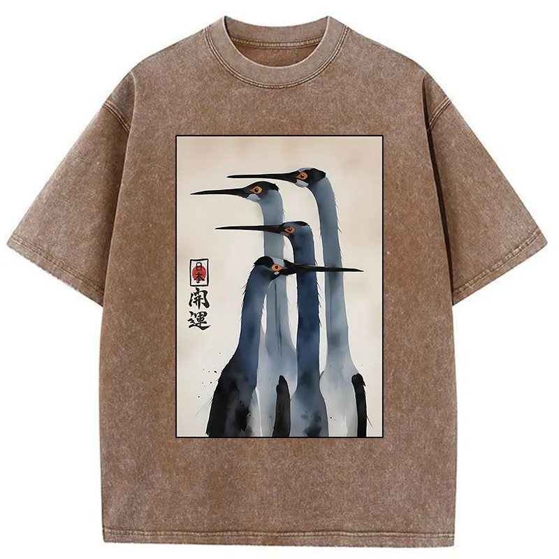 Tokyo-Tiger Retro Sandhill Crane Washed T-Shirt Sale