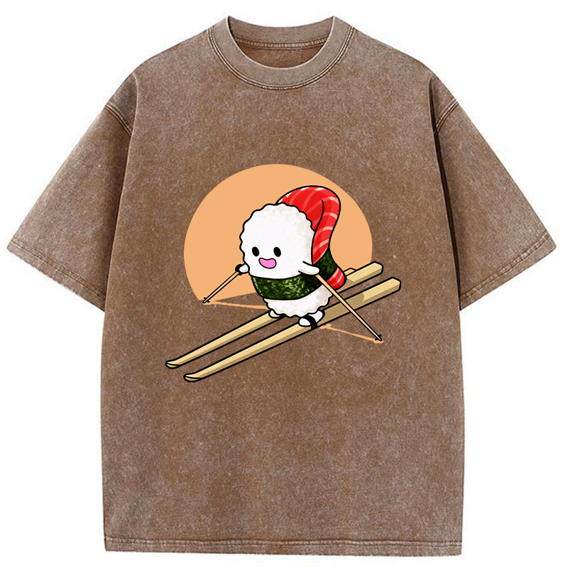 Tokyo-Tiger Sushi Goes Skiing Washed T-Shirt