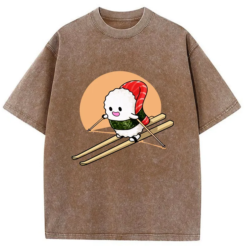 Tokyo-Tiger Sushi Goes Skiing Washed T-Shirt