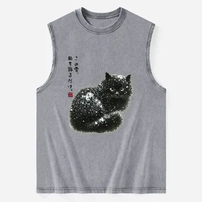 Tokyo-Tiger Black Cat Adorned by Snow Washed Tank