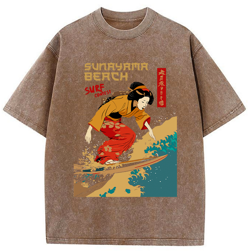 Tokyo-Tiger Surfing Geisha Washed T-Shirt