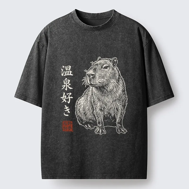 Tokyo-Tiger Hot Spring Enthusiasts Washed T-Shirt