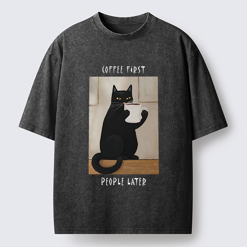 Tokyo-Tiger Drink Coffee First Washed T-Shirt