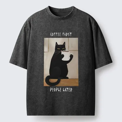 Tokyo-Tiger Drink Coffee First Washed T-Shirt