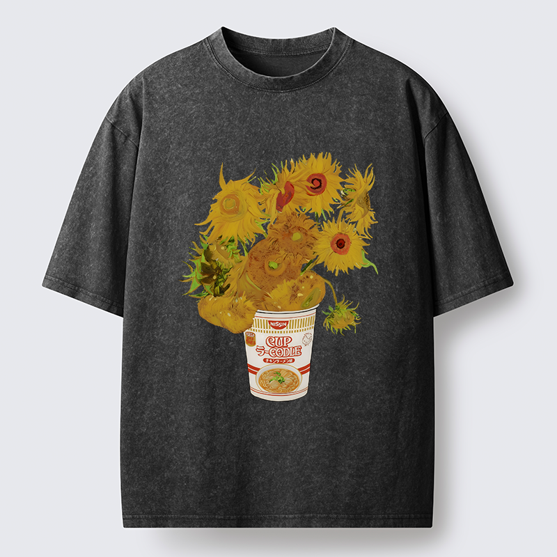 Tokyo-Tiger Sunflower Ramen Bottle Washed T-Shirt