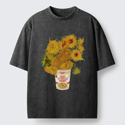 Tokyo-Tiger Sunflower Ramen Bottle Washed T-Shirt