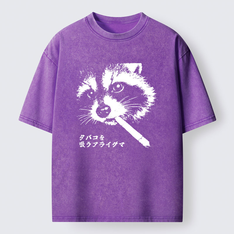 Tokyo-Tiger Somking Raccoon Washed T-Shirt