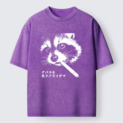 Tokyo-Tiger Somking Raccoon Washed T-Shirt