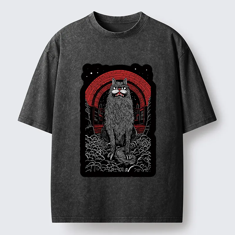 Tokyo-Tiger Terrifying Big-mouthed Cat Washed T-Shirt