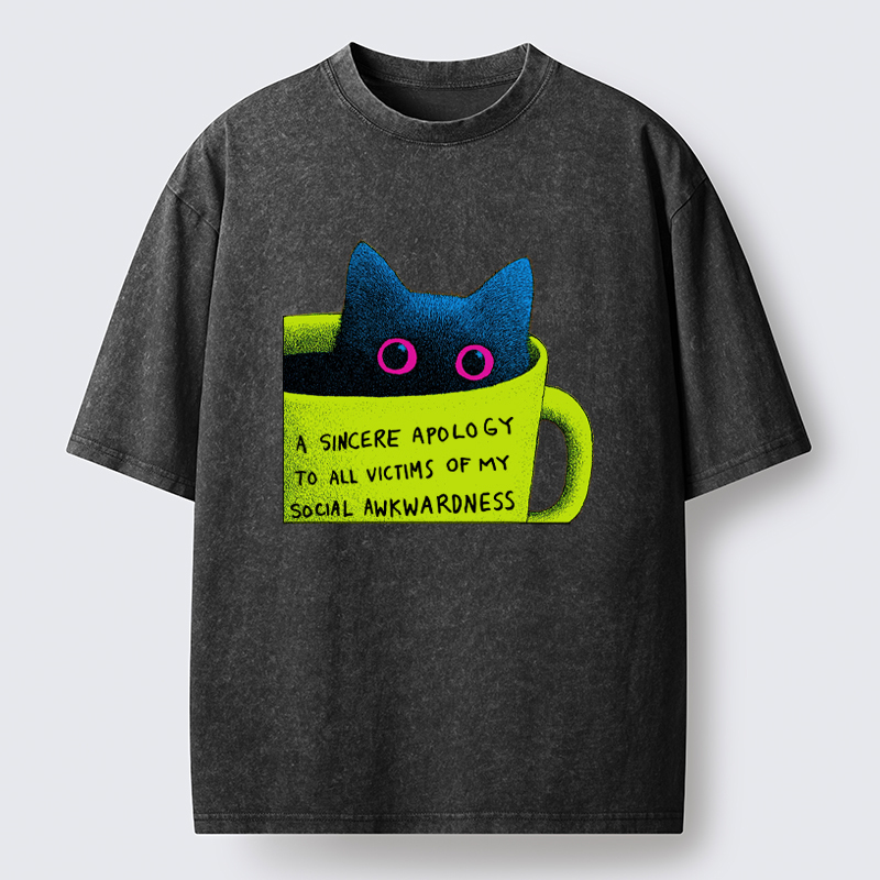 Tokyo-Tiger Social Awkward Cat Washed T-Shirt