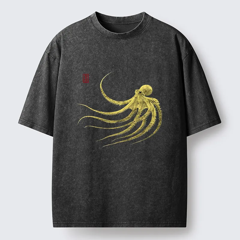 Tokyo-Tiger Retro Octopus Japanese Washed T-Shirt