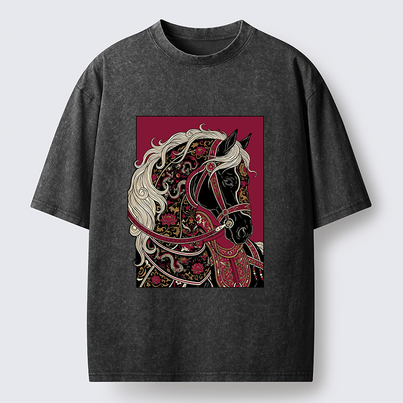 Tokyo-Tiger Elegant Dark Horse Washed T-Shirt