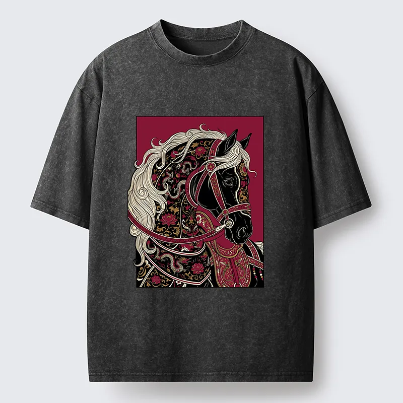 Tokyo-Tiger Elegant Dark Horse Washed T-Shirt