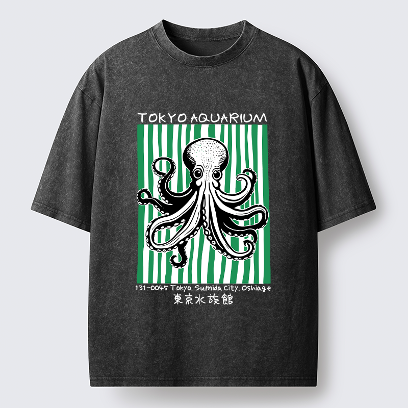 Tokyo-Tiger Cute Tokyo Octopus Washed T-Shirt