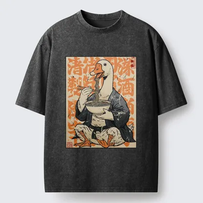 Tokyo-Tiger Duck Samurai Eats Ramen Washed T-Shirt